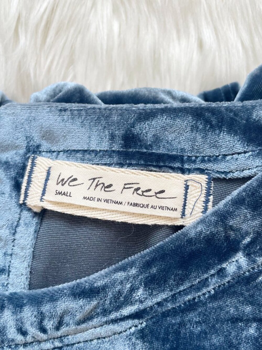 Free People We The Free Varsity Navy Blue Moon City Velvet Short Sleeve Top - Picture 6 of 7